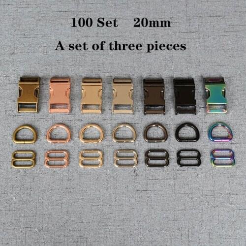 100 Set (B) 20mm Metal D Ring+Adjustable+Release Buckle DIY Dog Collar Accessory High Quality Plated Buckle 3JT20mm07B