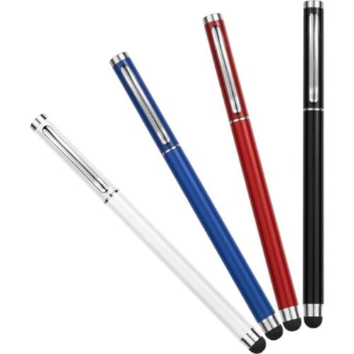 100pcs/lot 2 in 1 Capacitive Pen Touch Screen Drawing Pen Stylus Touch Head Neutral metal pens for Tablet PC Smart Phone