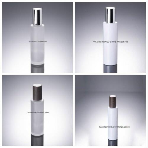 120ml frosted/pearlwhite glass bottle wooden shape&silver lid plastic stopper for serum/lotion/emulsion/toner cosmetic packing