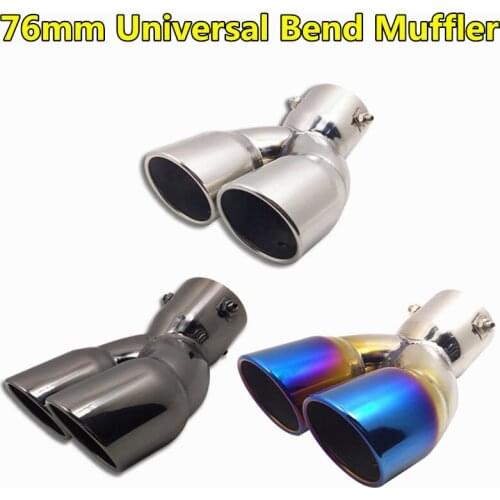3 Colors Car-styling 76mm Diameter Modified Universal Bend Car Exhaust End Tip Pipe 1 Into 2 Stainless Steel Muffler For Toyota