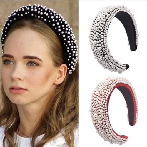 White Pearls Crown Bridal Crown And Tiaras Wedding Hair Bridal Headband for the bride Large Velvet Hair Jewelry Pearl Hair acces