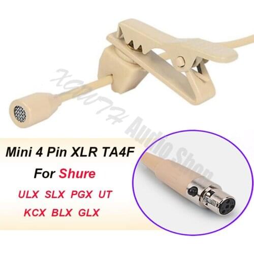 Beige 4pin XLR TA4F Mini Portable Condenser Clip-on Lapel Lavalier Microphone for Shure Wireless Body-Pack Transmitter