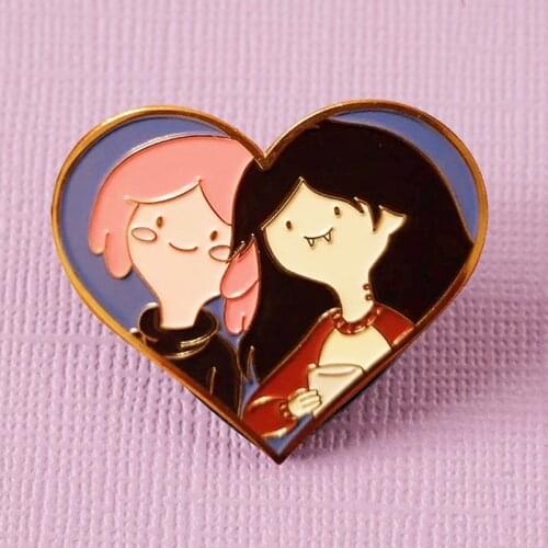 Bubblegum & Marceline LGBTQ Lesbian Enamel Brooch Pin Backpack Hat Bag Lapel Pins Badges Women Mens Fashion Jewelry Accessories
