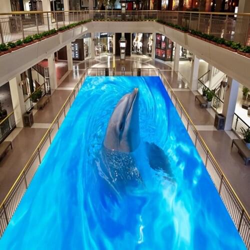 Beibehang Custom floor murals 3D Stereo Dolphin Ocean Mural PVC Wallpaper Self Adhesive Wall Stickers Bathroom Floor Painting