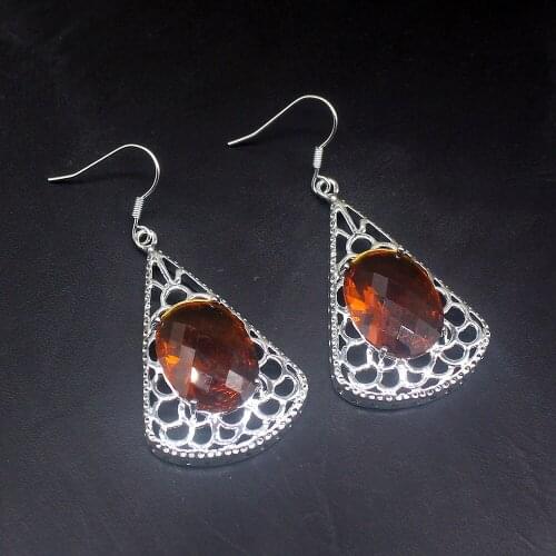 Gemstonefactory Big Promotion Unique 925 Silver Glowing Honey Topaz Women Ladies Jewelry Gifts Dangle Drop Earrings 20213764