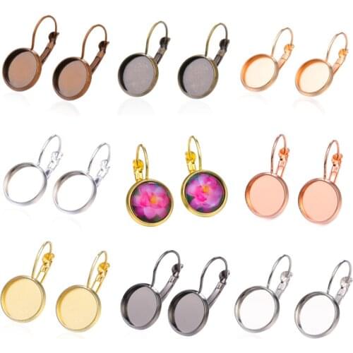 JUYA 10pcs/lot 12mm Earring Hooks Round Cabochon Cameo Blank Base Settings Earrings Bezels DIY Jewelry Making Findings Handmade