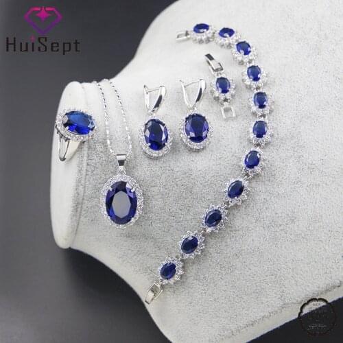 HuiSept Ring Earrings Necklace Bracelet 925 Silver Jewelry Set Oval Shape Zircon Gemstone Accessories for Women Wedding Party