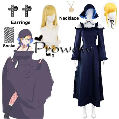 Alice Lendrott Cosplay Costume Anime Shinigami Bocchan to Kuro Maid Wig Black Blue Dress Necklace Socks Hat For Women Halloween