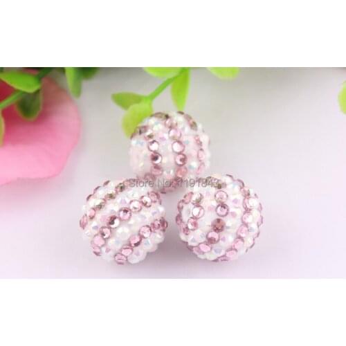 Kwoi vita 20mm 100pcs/lot pink/white ab color Chunky Resin Rhinestone Beads Ball for Kids Jewelry Making