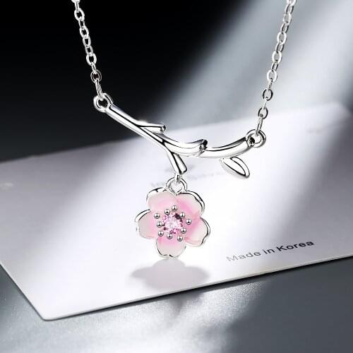 Hot Sale Cherry Blossoms Necklace silver color Sakura Flower Necklaces & Pendants Chain Choker Necklace Jewelry Collar