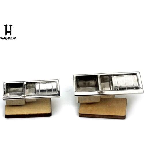 Dollhouse Mini Alloy Kitchen Sink Simulation Vegetable Wash Basin Model Toy For Doll House Miniature Decoration S/L Size