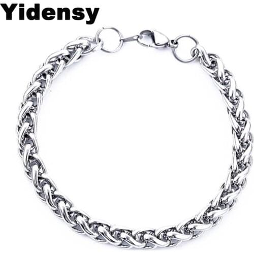 Yidensy Fashion Stainless Steel Braided Chain Bracelets 19cm 20cm 21cm 22cm Silver Color Simple Punk Jewelry for Women Male