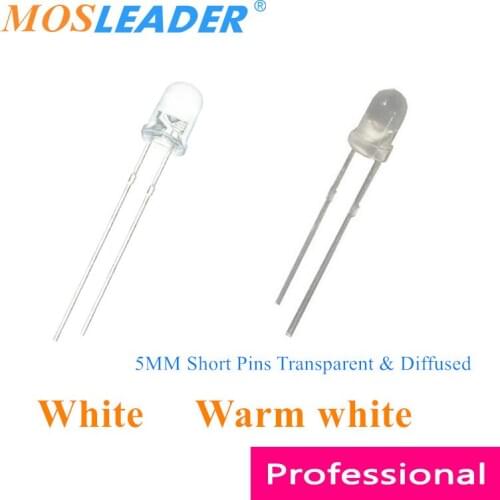 Mosleader 1000pcs 5MM Short pins led White Warm white Transparent and Diffused Foggy F5 Round head Chinese light