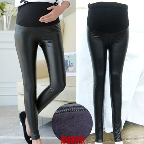 Autumn Winter PU Leather Maternity Pants Slim fit Leggings for Pregnant Woman Pregnant tights Belly Lift trousers Feet Stretch