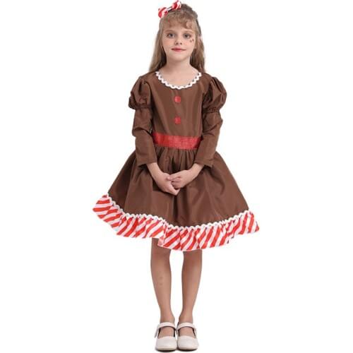 New Christmas 2020 Children Clothes Dress Gingerbread man Cosplay Kids Girls Festival Party Dresses One Piece New year Costume