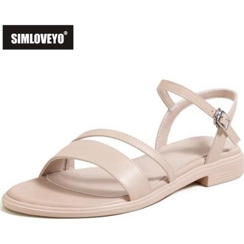 SIMLOVEYO 2021 Leisure Sandals Narrow Band Slingbacks Ankle Buckle Strap 2.5cm Chunky Heel Shoes US12 Apricot Beige Black A4298