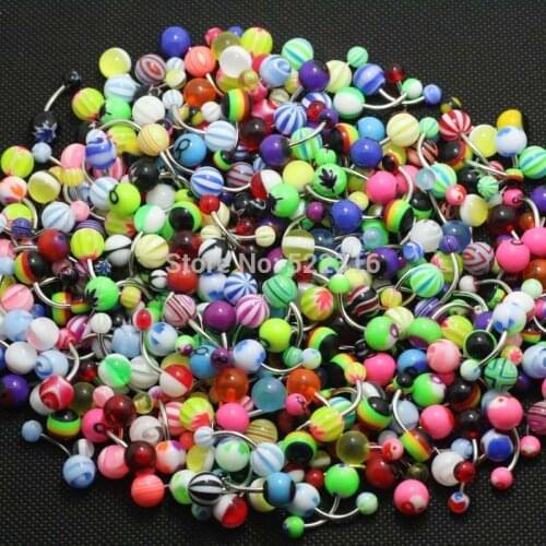 Uv acrylic 50pcs mix color design navel bar bell button rings body piercing jewelry 14G belly rings