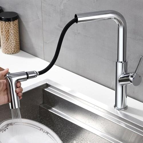 Pull Out Kitchen Faucets Chrome/Black Single Handle Kitchen Tap Hot and cold Water Mixer Tap Single Hole Swivel Degree Sink Tap