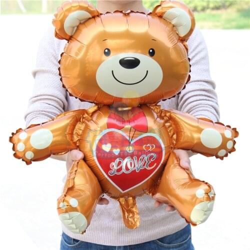 High quality 50pcs lovely bear balloon sit with heart "love"foil ballon for wedding party decoration balls casamento LLV35