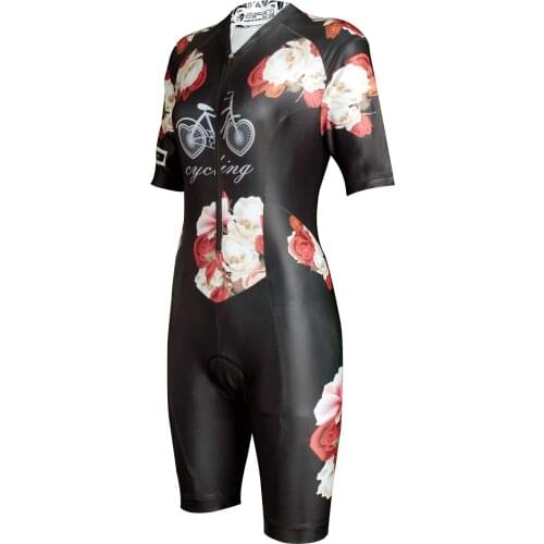 Womens Triathlon Clothing Lycra Flower Black Tri Short Sleeve Suit Breathable Mountain Bike MTB Road Bike Cycling Jersey