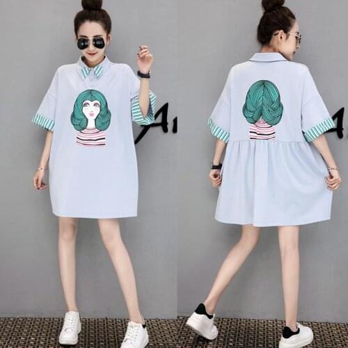 Loose blouse woman new spring summer Maxi long blouses women casual cute stripped ladies cartoon printing unique clothes NS696