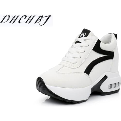 2019 Autumn Women Sneakers Mesh Casual Platform Trainers White Shoes 10CM Heels Wedges Breathable Woman Height Increasing Shoes