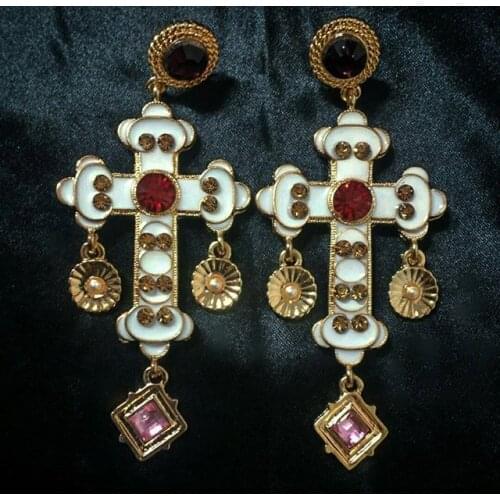 Baroque Earrings For Women Vintage Cross Drop Korean Earring Hanging Oorbellen Long Earrings Female 2018 Jewelry Pendientes