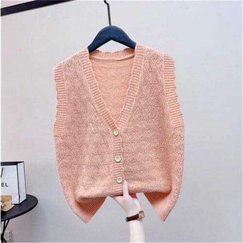 Women Knitted Vest Buttons Plain 2021 Fashion Leisure Kawaii Sweaters Jacket Female Sleeveless Autumn Winter Cardigan