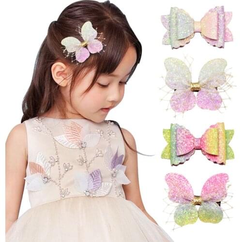 1pcs Child Girls Hairpin Cute Butterfly Hair Clips Glitter Barrettes 4 Colors Hair Claw Pins Accessories Hair Styling Tool