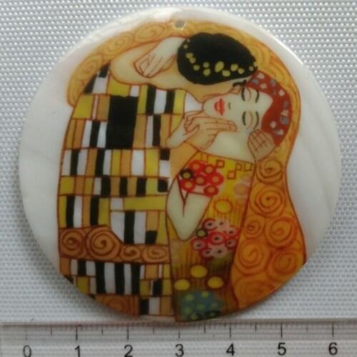 1PC Size 60x60mm Deep sea natural shell surface printing famous painting smallest oil painting shells earrings pendant ornaments