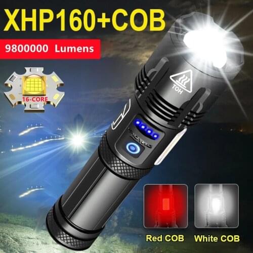 990000 LM XHP160 Super Powerful Led Flashlight 18650 26650 Torch Rechargeable USB Tactical Flashlight High Power COB Flash Light