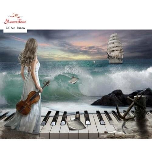 Diamond Painting Full Square Diy Daimond Embroidery Diamant Mosaic Sale rhinestones pictures blue Sea piaino and beauty women