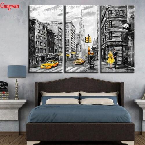 Diamond painting Abstract Pictures 3 Pieces New York City Street Yellow Taxi Car Paintings embroidery mosaic rhinestone stickers