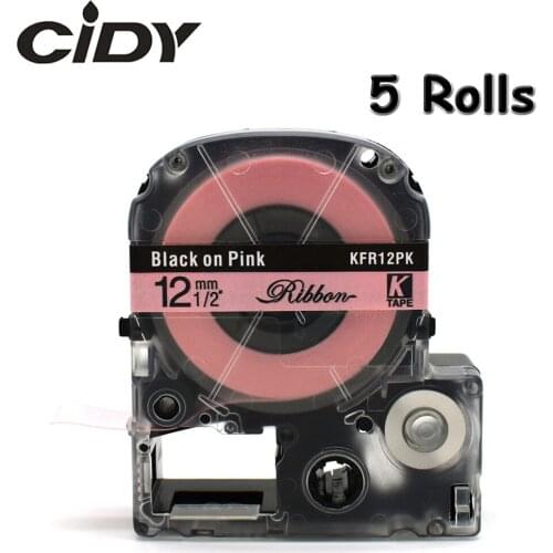 CIDY 5pcs Satin Ribbon 12mm*5m black on pink label tape SFR12PK Christmas Wedding Decorative Gift Wrapping Belt for LW300 LW400