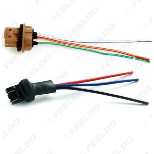FEELDO 2pcs/set Car LED Bulb Light 7443/7444/1891 Female & Male Socket Plug With 3-wire Extended Wire Connector #5958