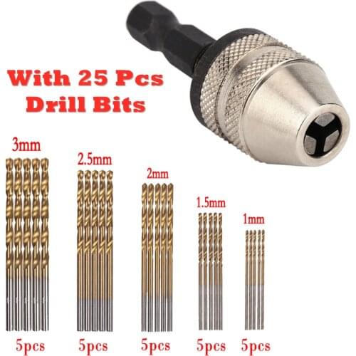 GanWei Keyless Drill Chuck Screwdriver Impact Driver Adaptor Drill Bit Tool Quick Change Convertor Adapter With 25Pcs Drill Bits