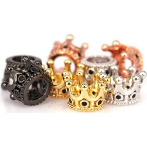 Crown beads Black Nami Micro Pave Bead CZ Bead Black Cubic Zircon crown Unisex Bracelet Charms Hand Chain Necklace