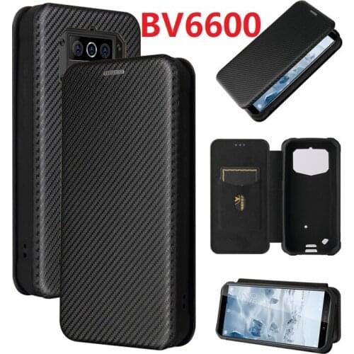 Carbon Fiber Cases For Blackview BV6600 Case Magnetic Book Stand Flip Card Protective Wallet PU Leather Cover