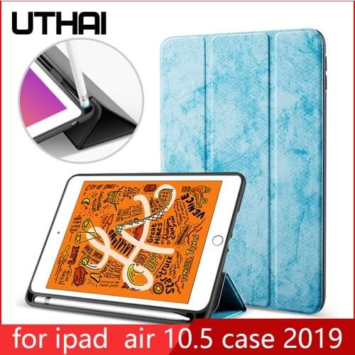 UTHAI E017s For iPad Air 3 Case 2019, Ultra-thin Magnetic TPU Silicone Soft Automatic Sleep Wake Case with Pen Holder