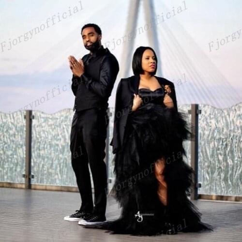 Black Fashion Party Dress Satin Top Tulle Skirt Prom Gowns Bridal Dress for Wedding High-Low Formal Dresses 2022 Formal Dress