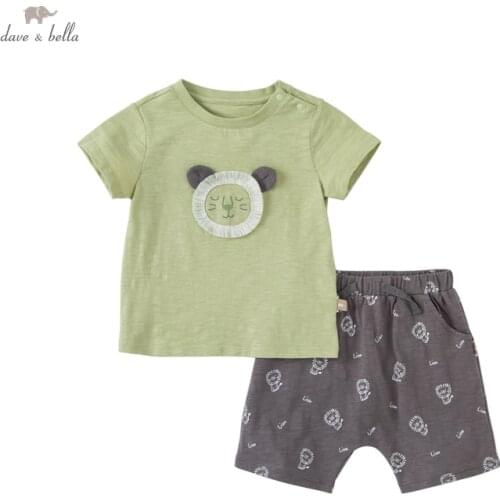 DBX17601 dave bella baby boys summer casual cartoon print clothing sets kids boy fashion short sleeve sets children 2 pcs suit