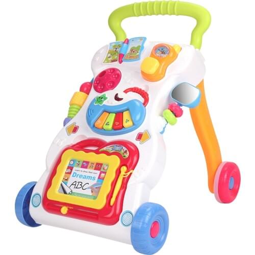 Baby Walker Anti-Rollover Sit-to-Stand Walker Stroller with Multiple Activities Music Toys Push Pull Walking for Toddlers