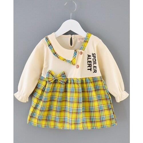 Baby Girls Dress Cute Outfits Long Sleeve Autumn Winter Bow Plaid Splicing Preppy Style Children Tutu Dresses Kids Clothes 9M-3T