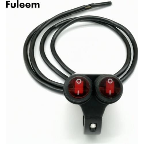 Fuleem Aluminum Motorcycle Handlebar Double Control Button Red Switch Headlight ON/OFF 12V Waterproof