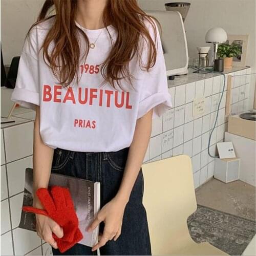 New Fashion T-shirts Woman High Quality Letters Print Short Sleeve O Neck Women Tshirt Cotton Spandex T shirts Women