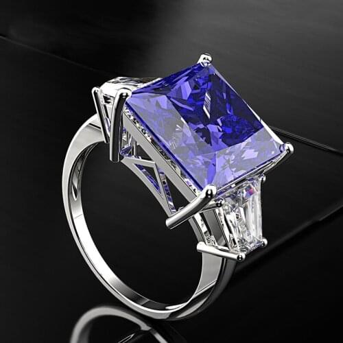 Real 925 Sterling Silver Ring 16ct High Carbon Stone Sapphire Wedding Engagement Rings for Women Men Fine Jewelry Ring Gift