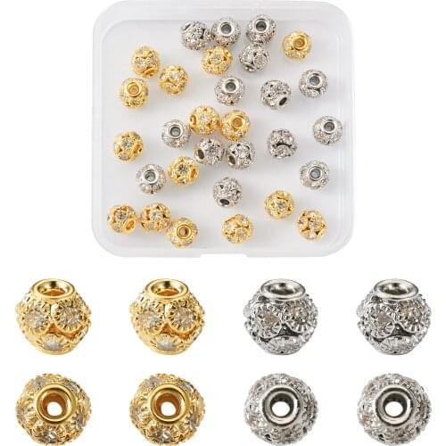 30 Pcs 2 Colors Brass Beads with Grade A Rhinestone Rondelle Mixed Color