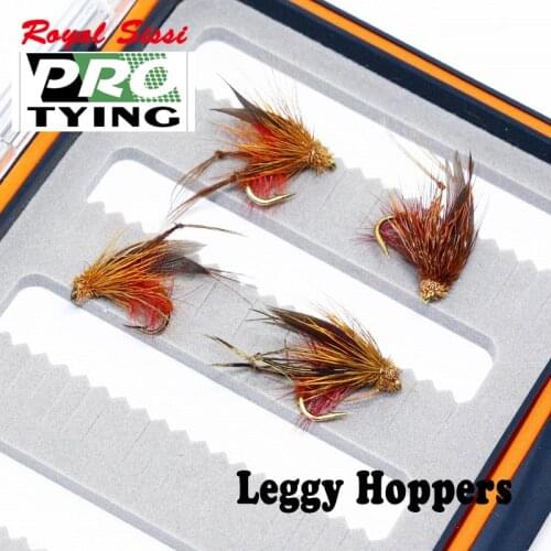 Hot 4pcs hand tied floating fly fishing flies 10# pulling hopper muddled leggy flies deer hair artificial insect trout lure bait