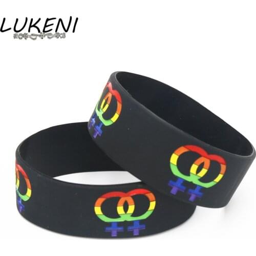 LUKENI Fashion 1PC Gay Pride Silicone Bracelet with Rainbow Color Female Sign Girl Gender Logo Rubber Wristband Bangles SH157