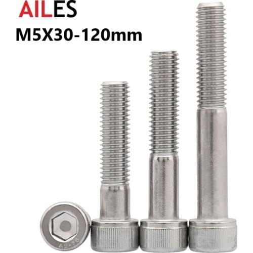 M5 Hexagon Hex Socket Cap Head 304 Stainless Steel Half Tooth Screws M5x30 70 80 100 120mm DIN912 Partially Thread Allen Bolts